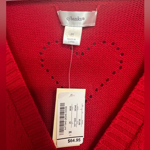 CJ Banks Red Oversized Button Front Cardigan with Pointelle Heart Details NWT - Picture 4 of 5